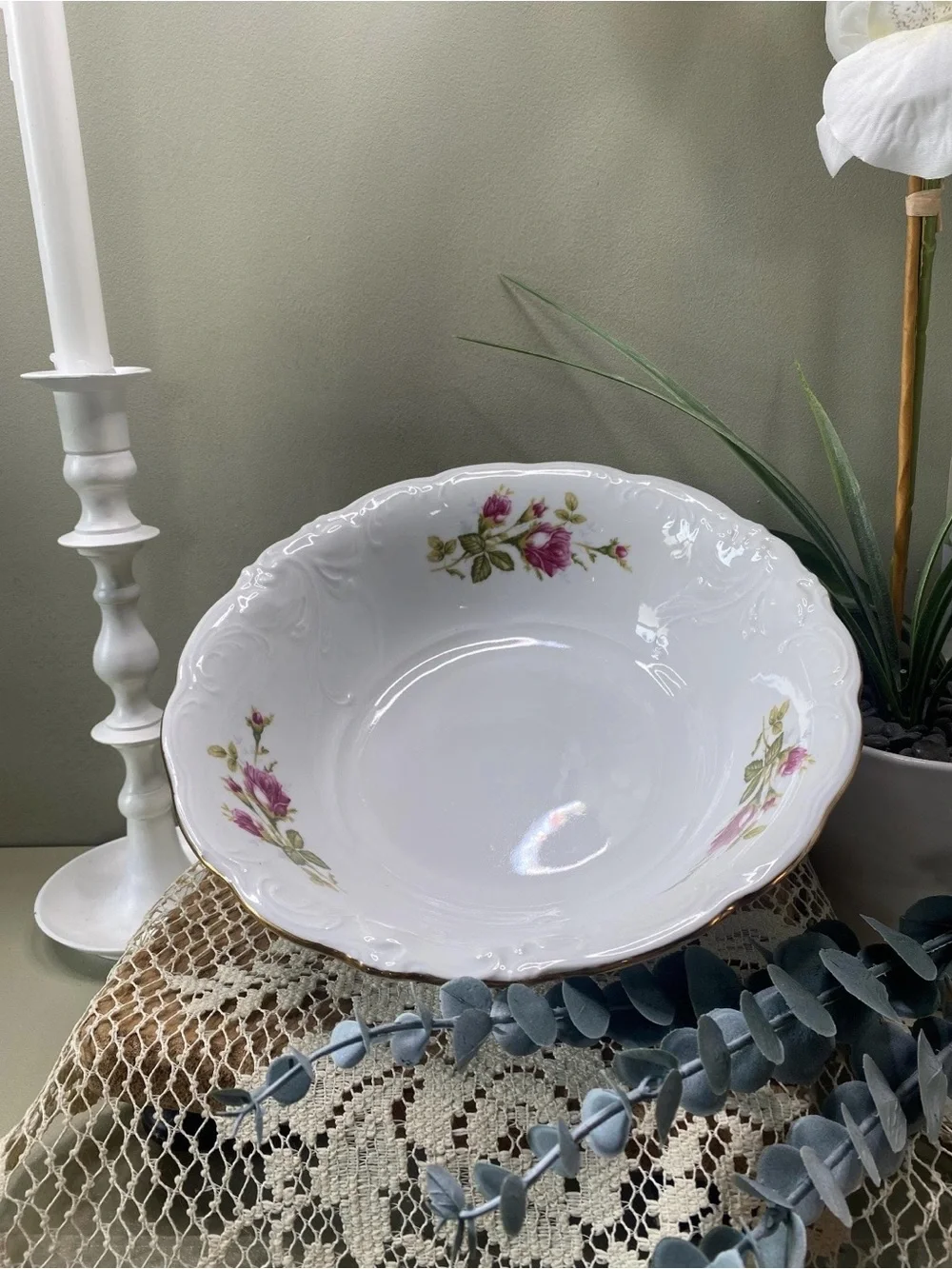 Vintage Vegetable Serving Bowl Walbrzych Moss Rose Polish China